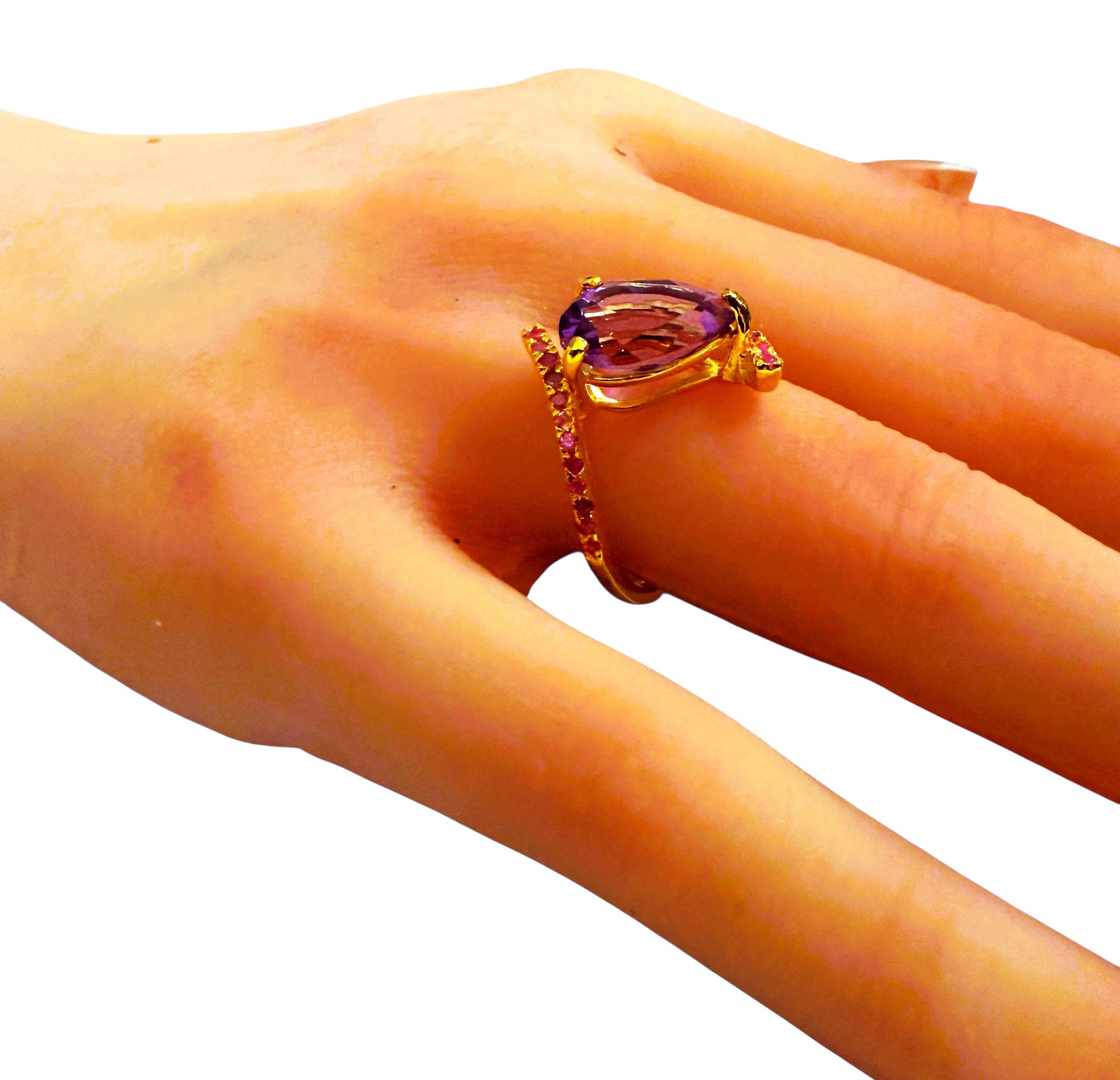 Nueva Amatista de 3,0 quilates y Rubí talla diamante Anillo de oro amarillo de 24k PL Sterling en venta 2