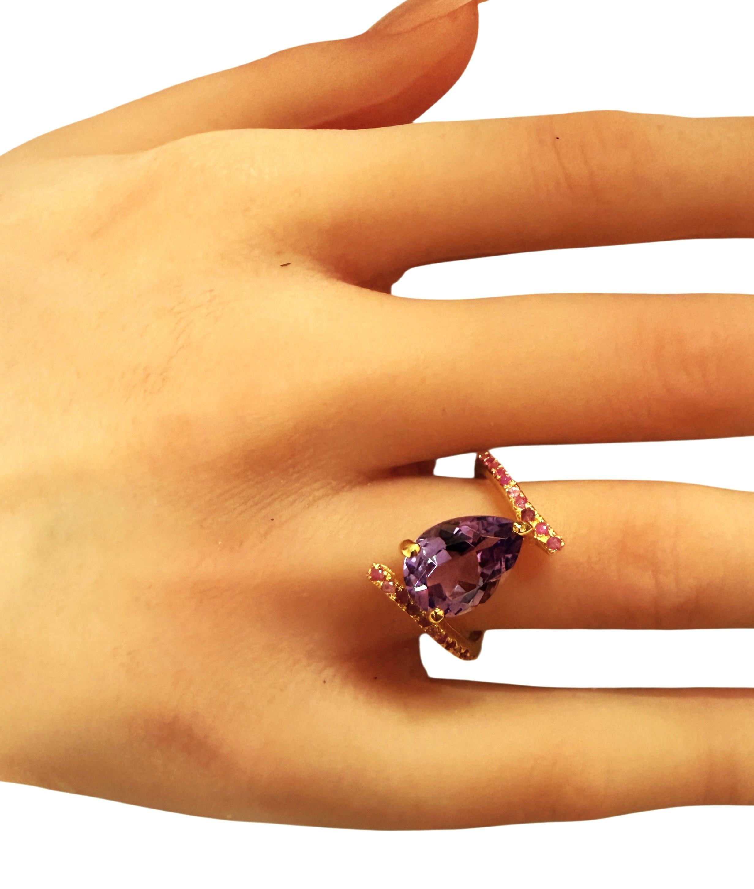 Nueva Amatista de 3,0 quilates y Rubí talla diamante Anillo de oro amarillo de 24k PL Sterling en venta 3