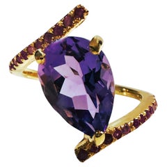 New 3.0 Carat Amethyst 
Diamond Cut Ruby 24k Yellow Gold PL Sterling Ring