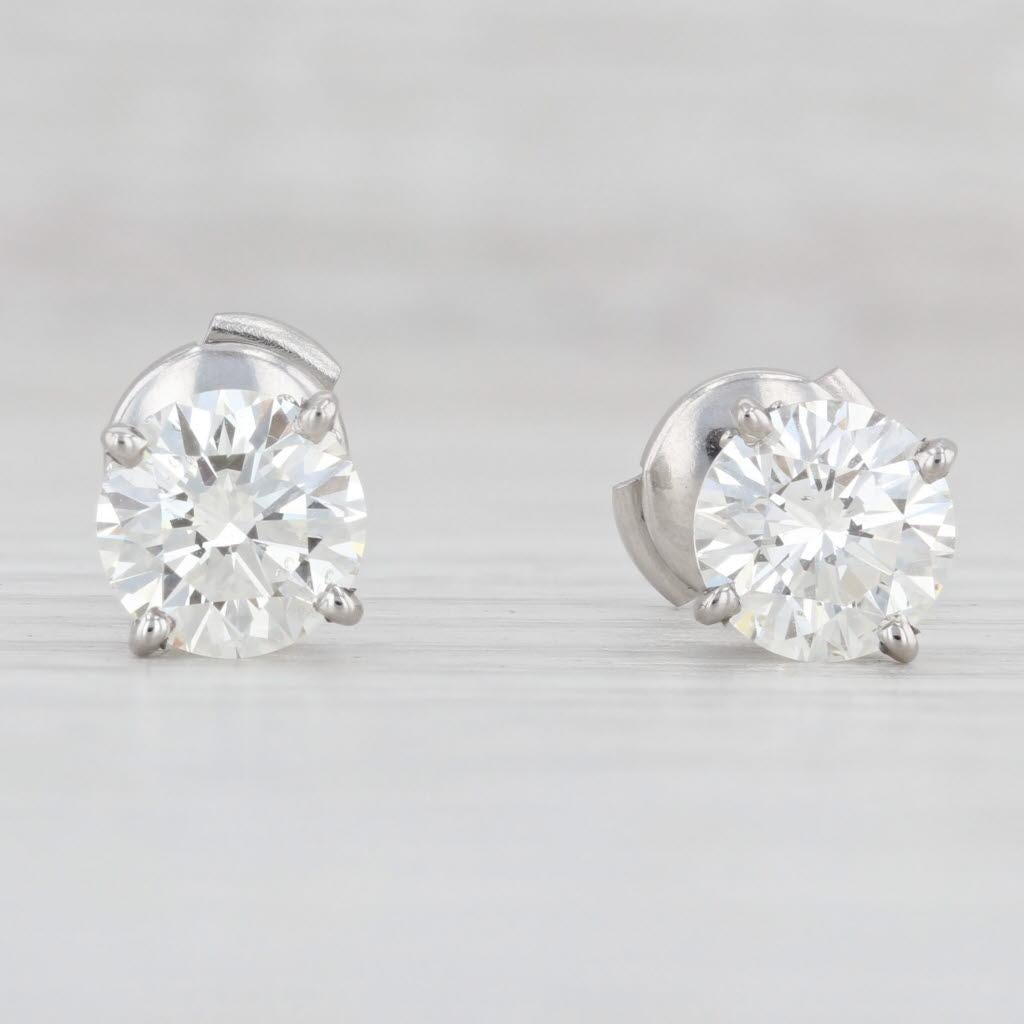 Round Cut New 3.02ctw Diamond Stud Earrings Platinum Round Brilliant Solitaire Studs GIA For Sale