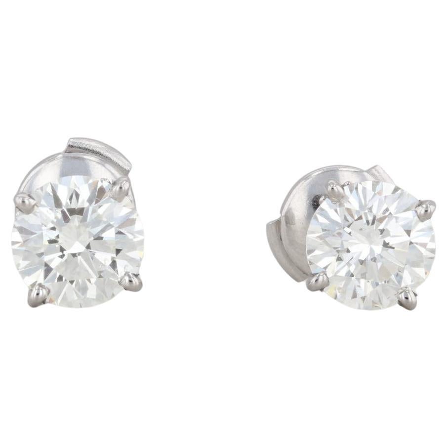 New 3.02ctw Diamond Stud Earrings Platinum Round Brilliant Solitaire Studs GIA For Sale