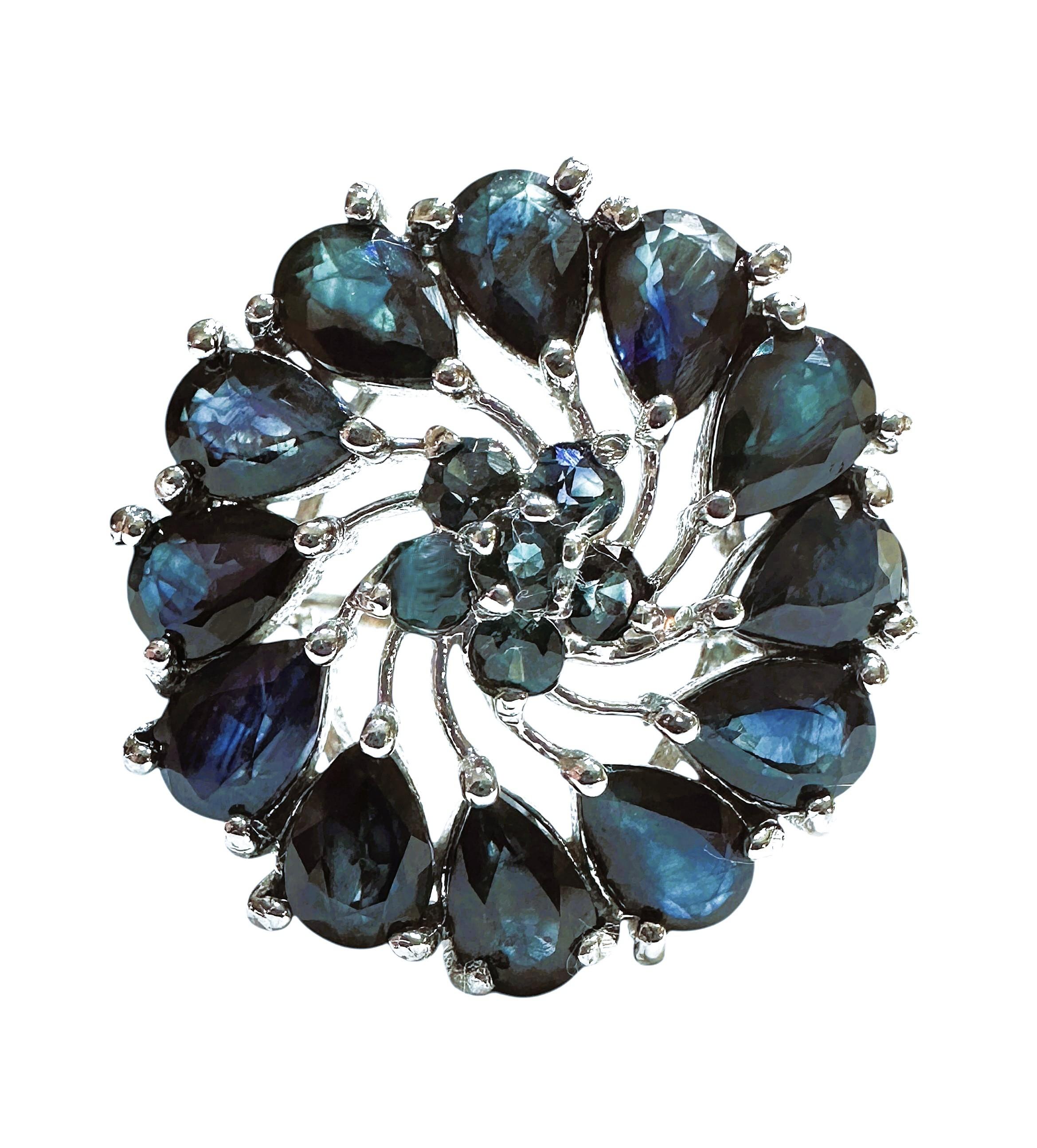 Art Deco New 3.05 Carat Pear & Diamond Cut Sapphire Sterling Silver Ring