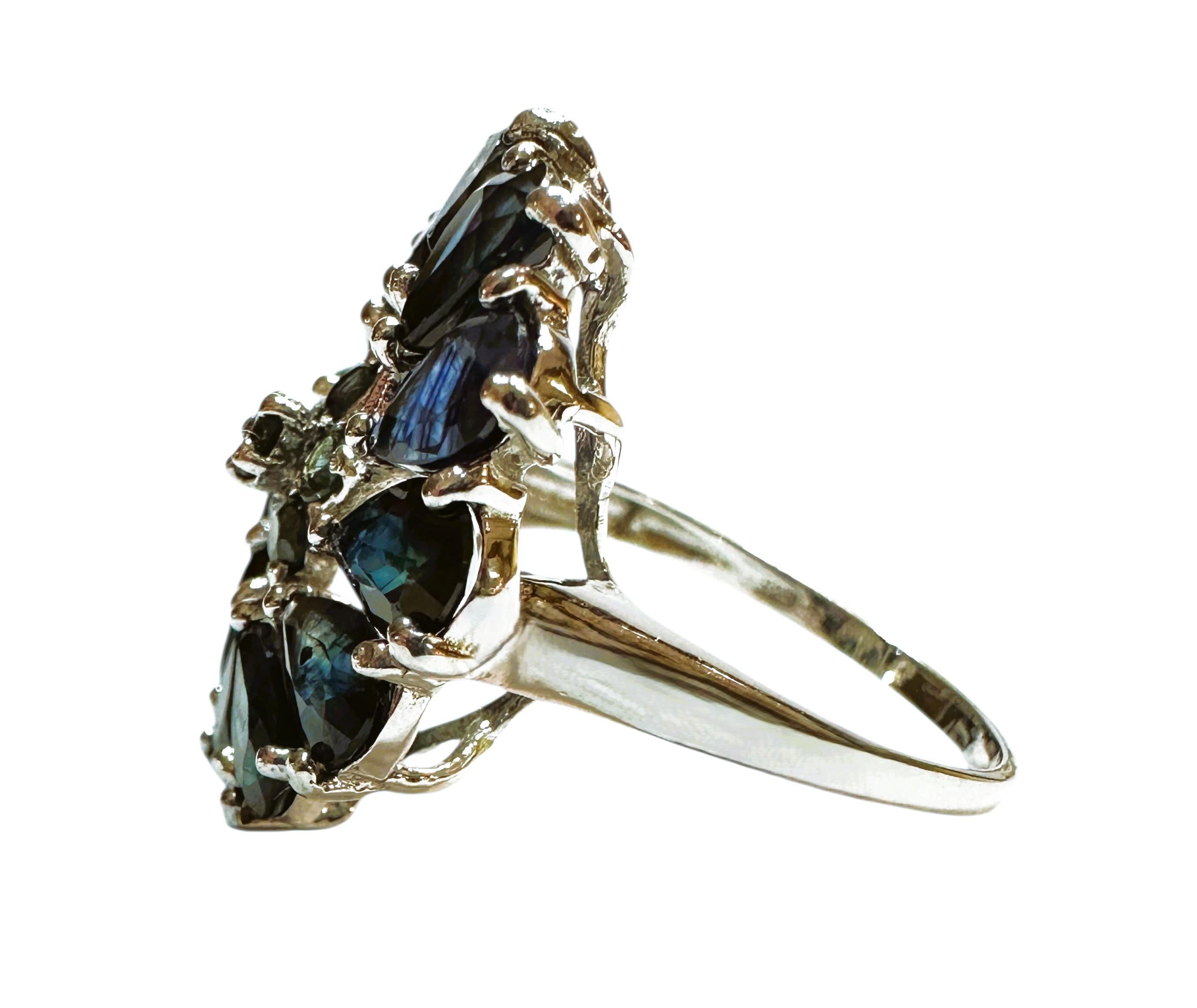 Pear Cut New 3.05 Carat Pear & Diamond Cut Sapphire Sterling Silver Ring