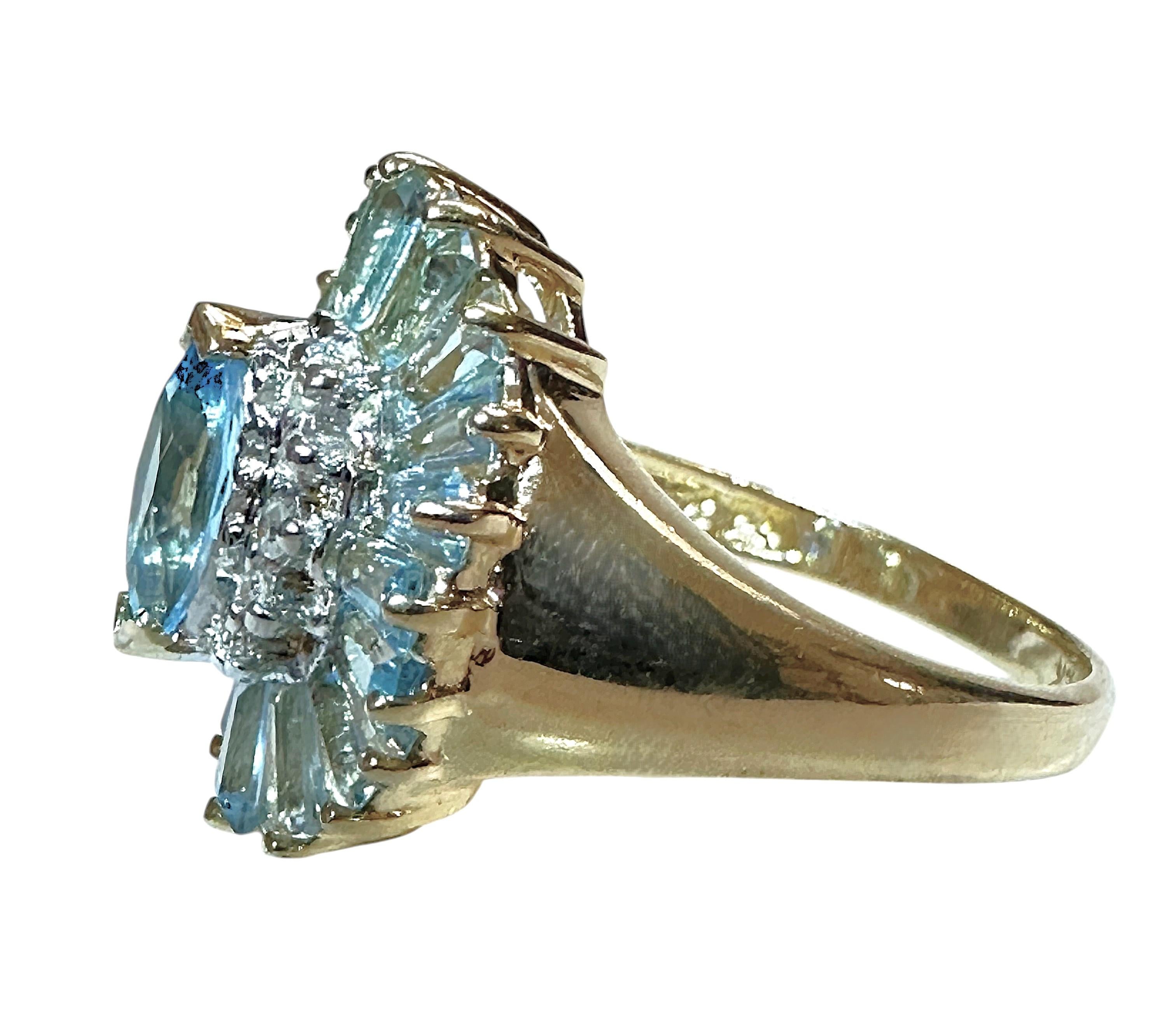 New 3,07 Carat Marquise & Baguette Topaz & Diamond cut Sapphire Yellow Gold Ring 5
