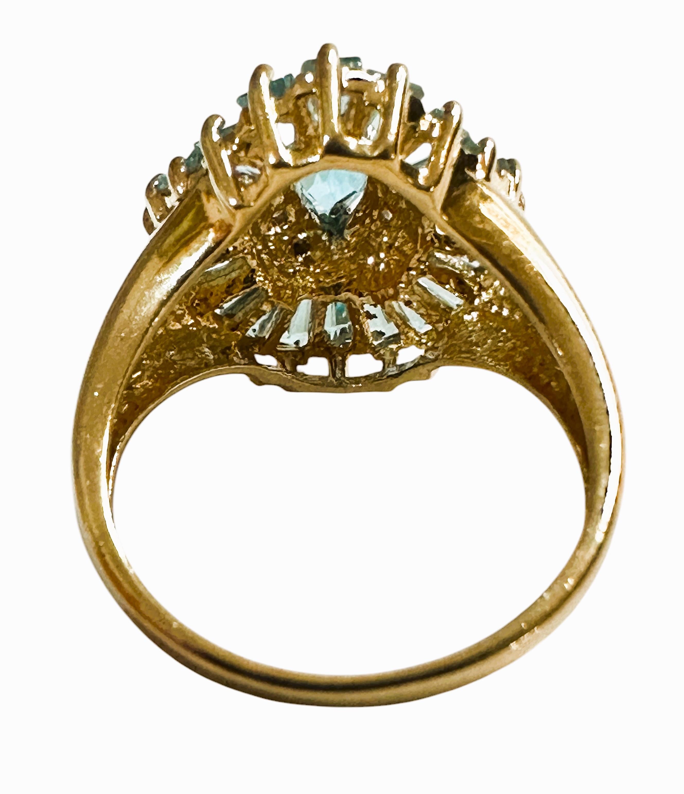 Art Déco New 3,07 Carat Marquise & Baguette Topaz & Diamond cut Sapphire Yellow Gold Ring
