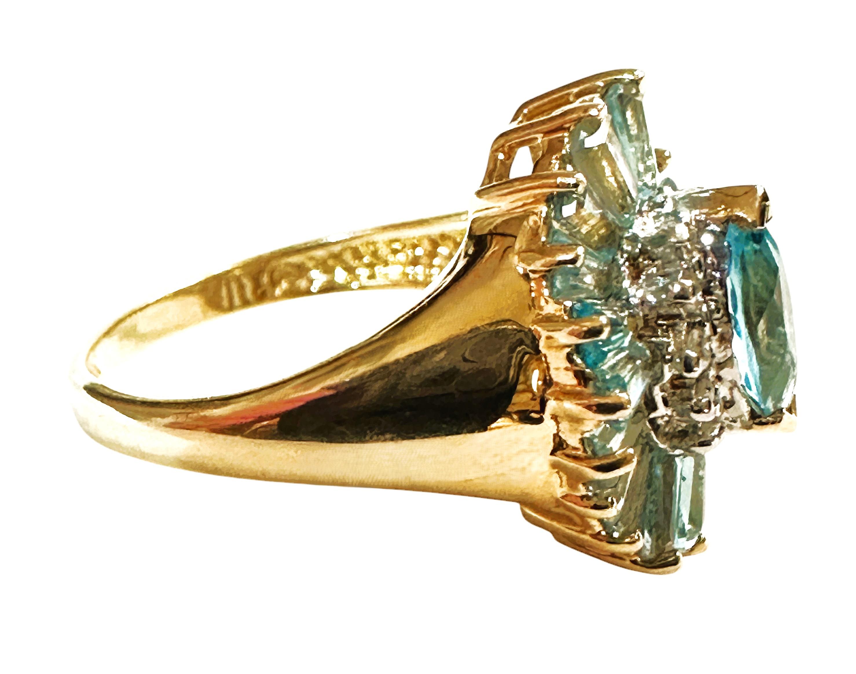 Taglio marquise New 3,07 Carat Marquise & Baguette Topaz & Diamond cut Sapphire Yellow Gold Ring