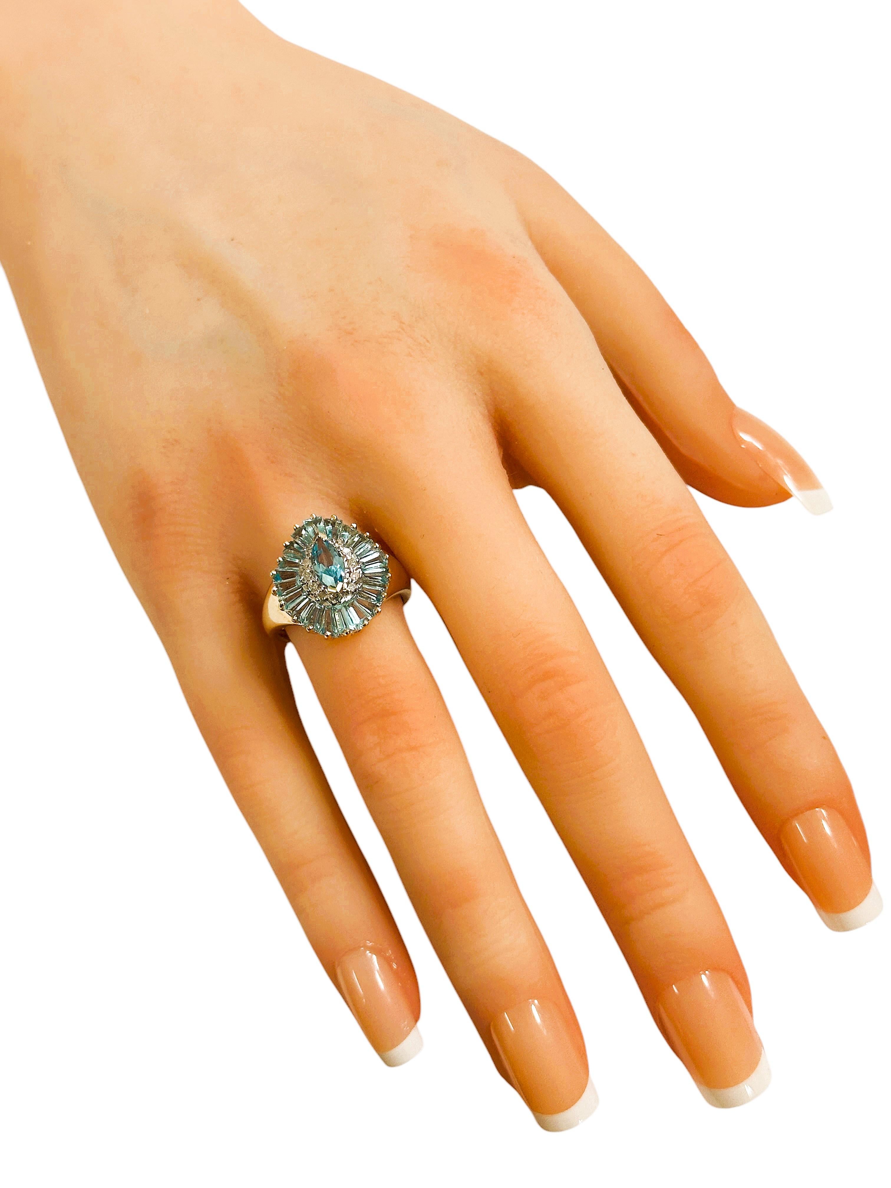 New 3,07 Carat Marquise & Baguette Topaz & Diamond cut Sapphire Yellow Gold Ring In condizioni Nuovo a Eagan, MN