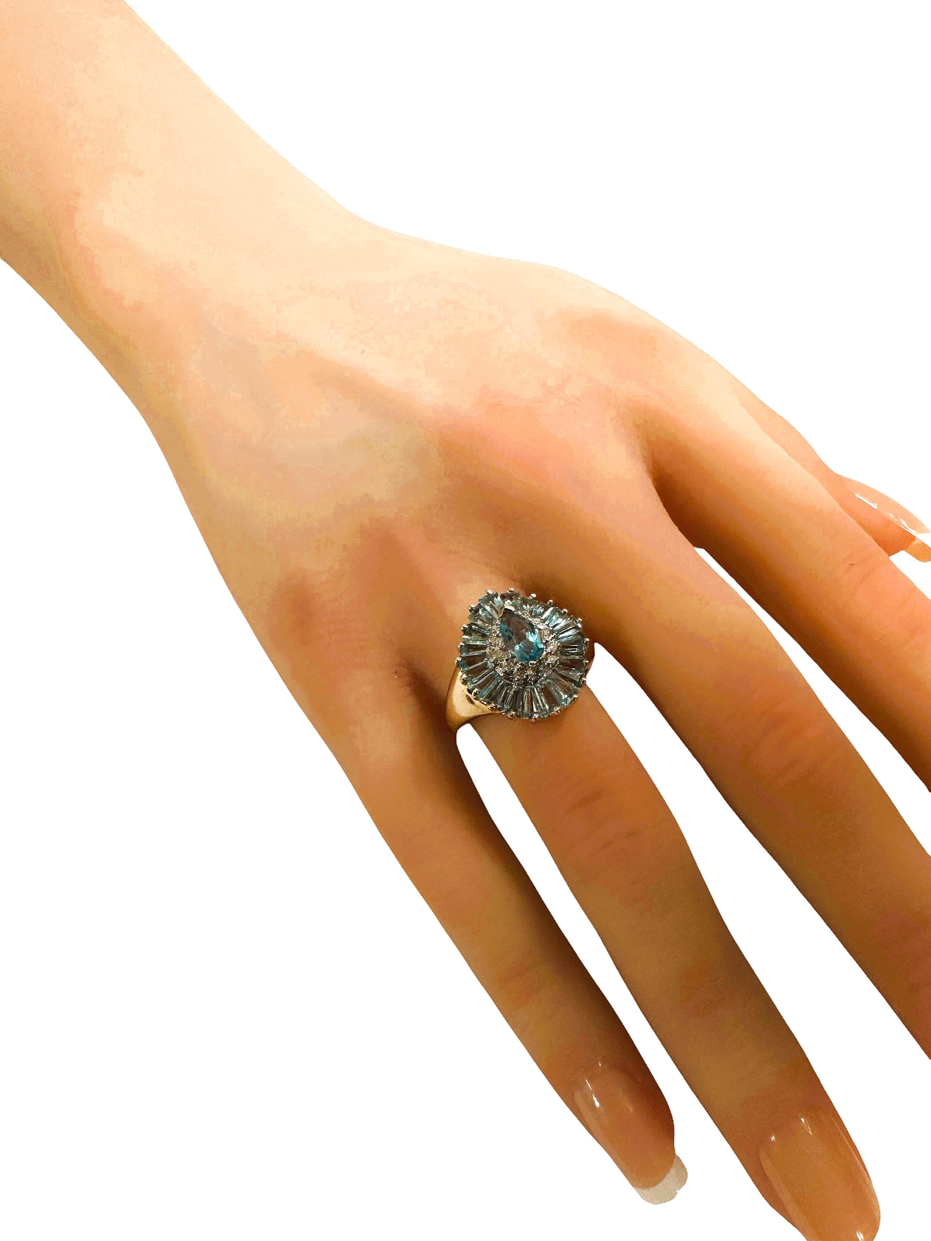 New 3,07 Carat Marquise & Baguette Topaz & Diamond cut Sapphire Yellow Gold Ring 1