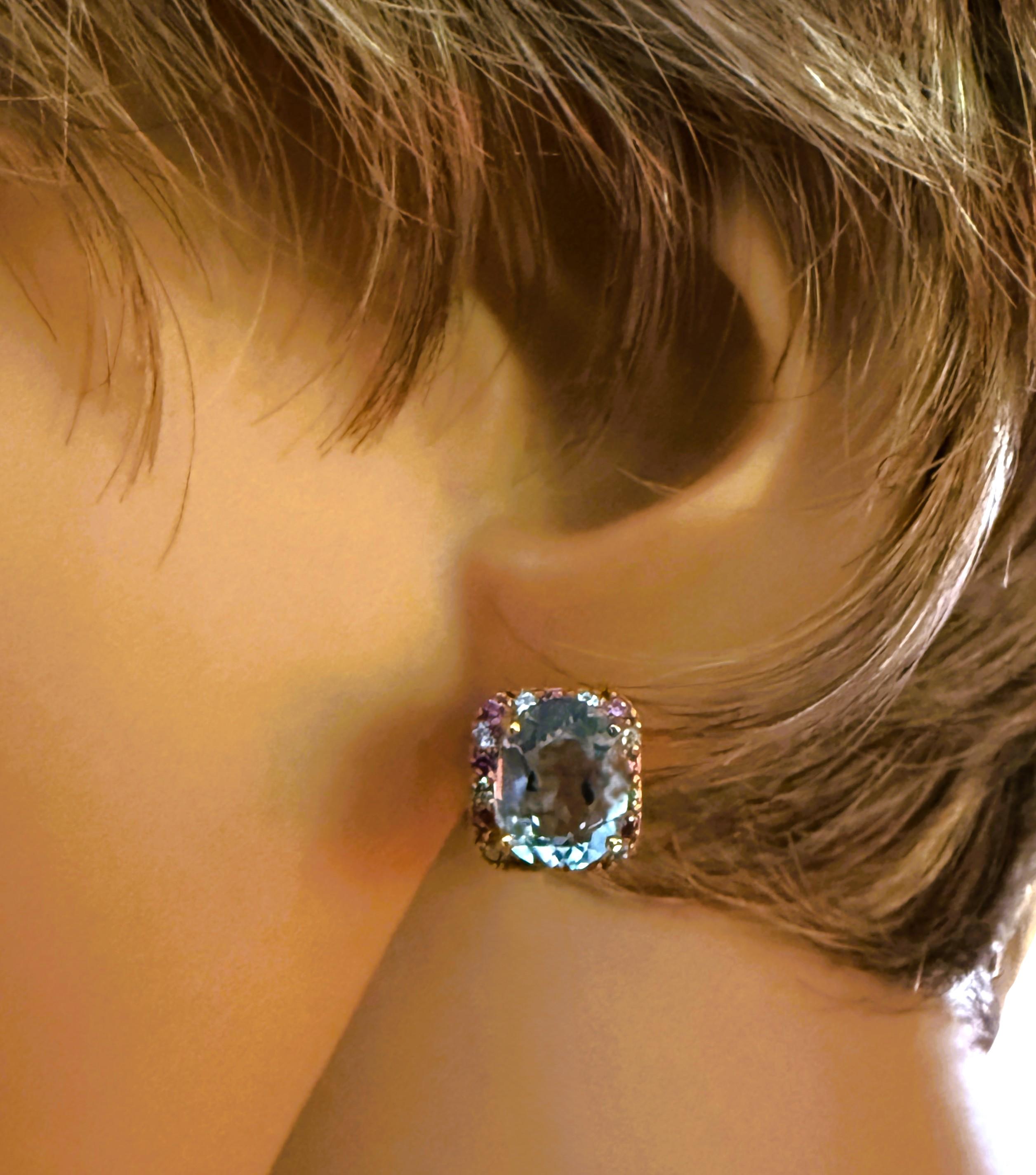 Neuer 3.10 Karat Aquamarin & Diamantschliff Saphir R Gold PL Sterling Ohrringe (Art déco) im Angebot