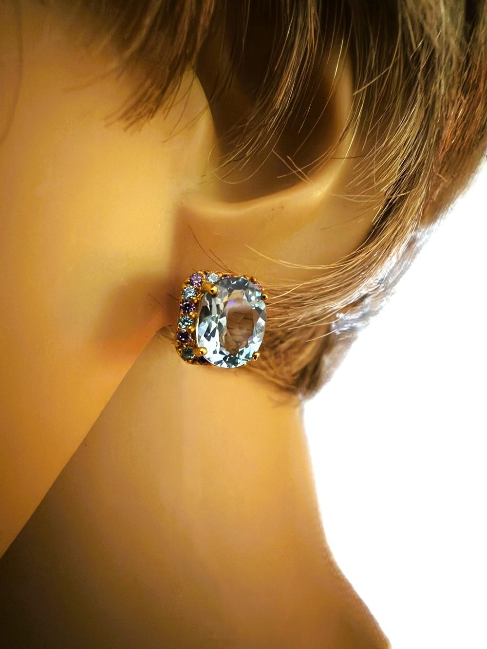 Neuer 3.10 Karat Aquamarin & Diamantschliff Saphir R Gold PL Sterling Ohrringe im Zustand „Neu“ im Angebot in Eagan, MN
