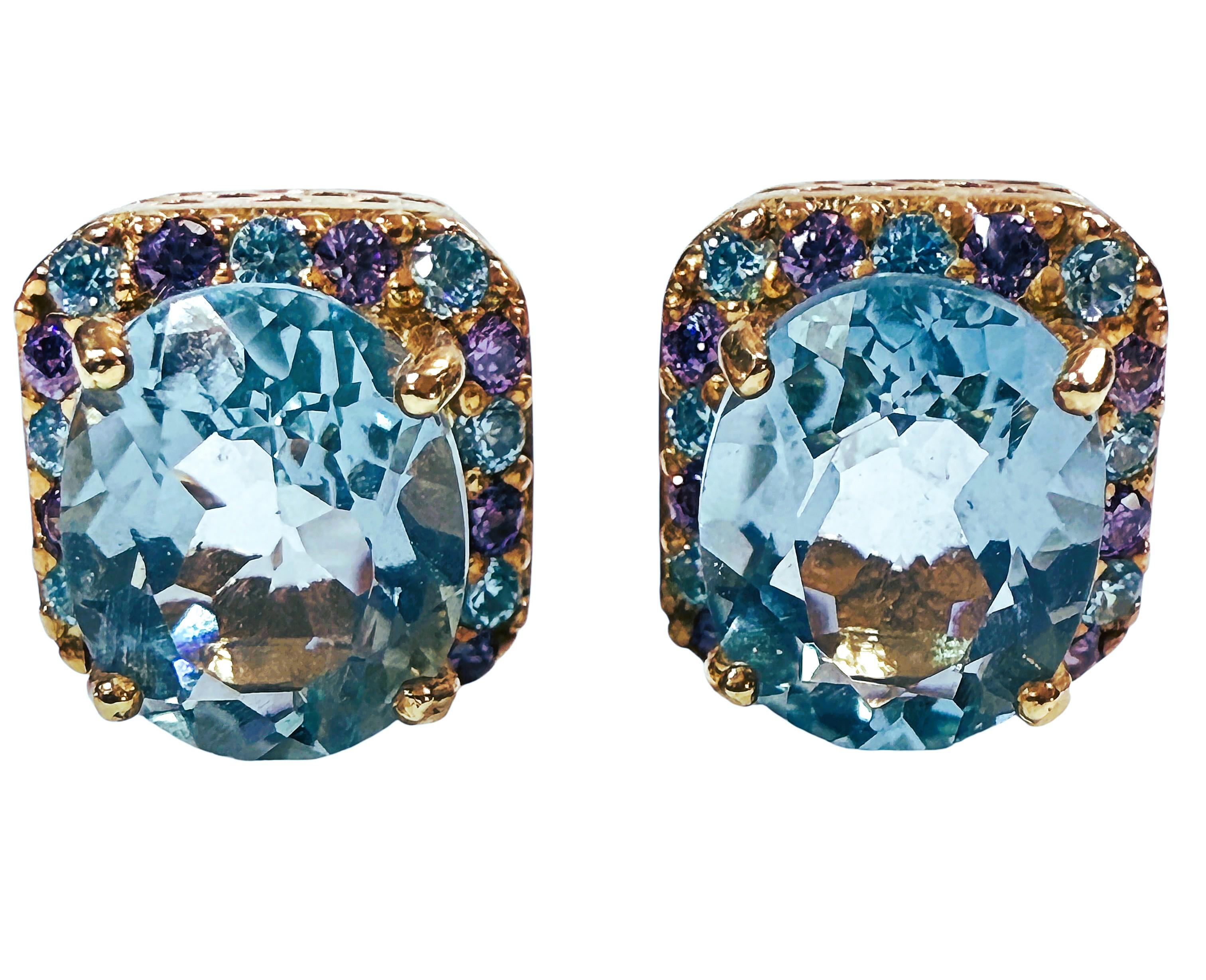 Neuer 3.10 Karat Aquamarin & Diamantschliff Saphir R Gold PL Sterling Ohrringe Damen im Angebot