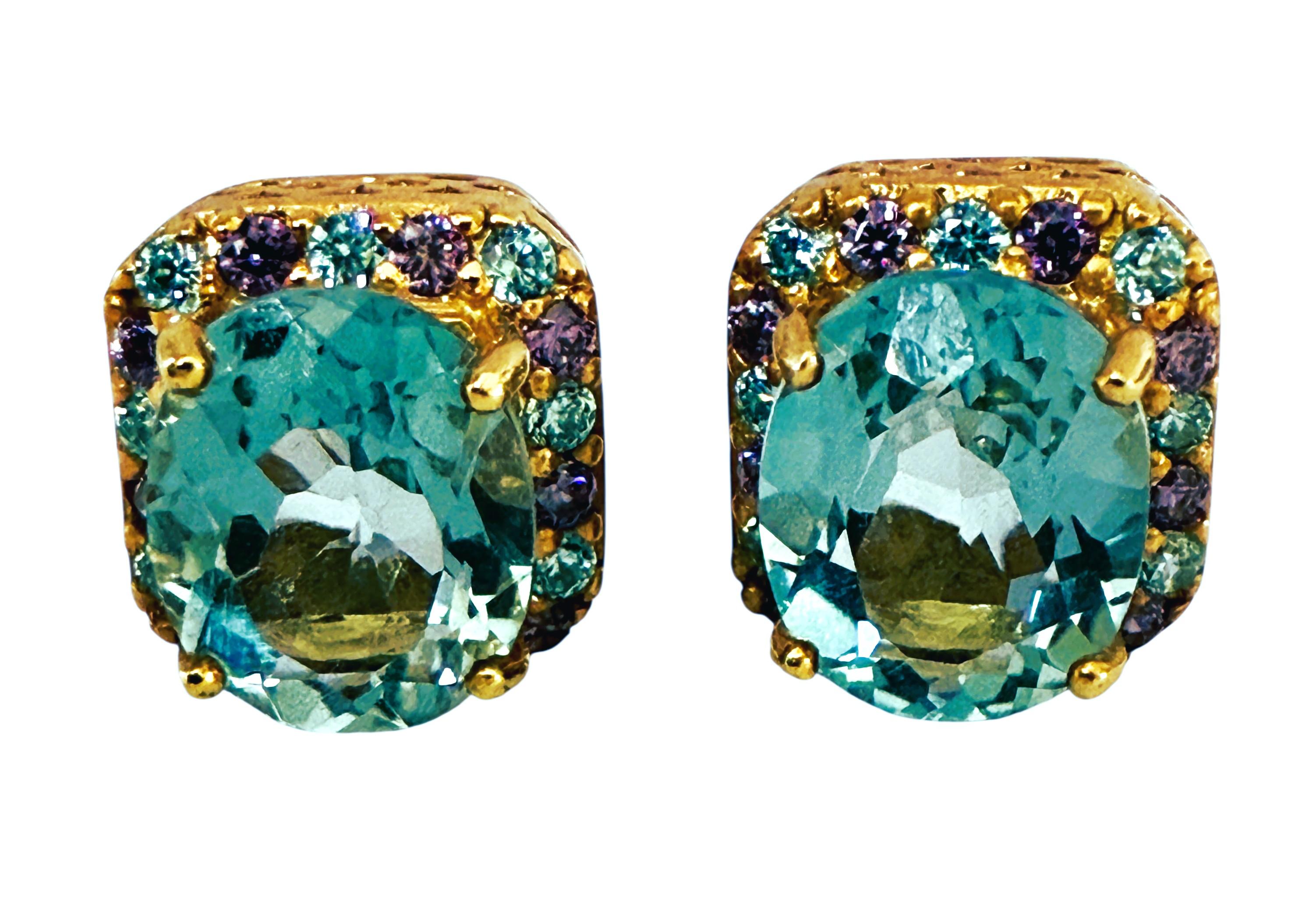 Neuer 3.10 Karat Aquamarin & Diamantschliff Saphir R Gold PL Sterling Ohrringe im Angebot 1