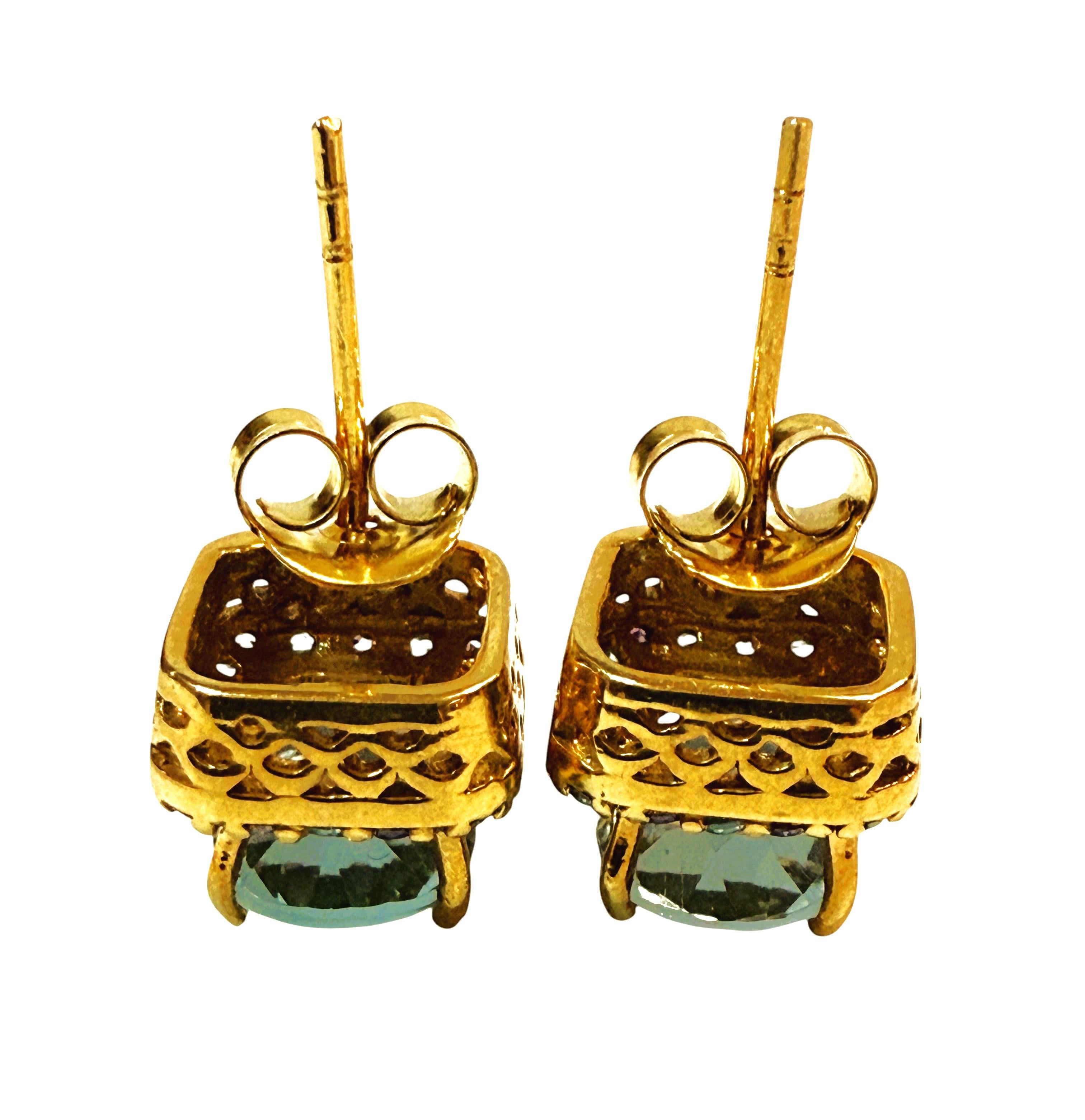 Neuer 3.10 Karat Aquamarin & Diamantschliff Saphir R Gold PL Sterling Ohrringe im Angebot 2