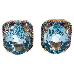Neuer 3.10 Karat Aquamarin & Diamantschliff Saphir R Gold PL Sterling Ohrringe