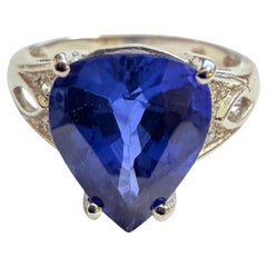 New 3.10 Carat Royal Blue Topaz & Diamond Cut Sapphire Sterling Ring
