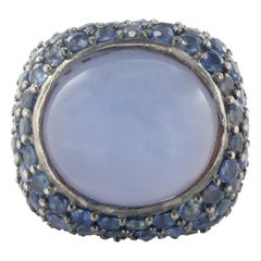 New 3.10 Carat Sapphire 19.20 Carat Chalcedony Silver Ring