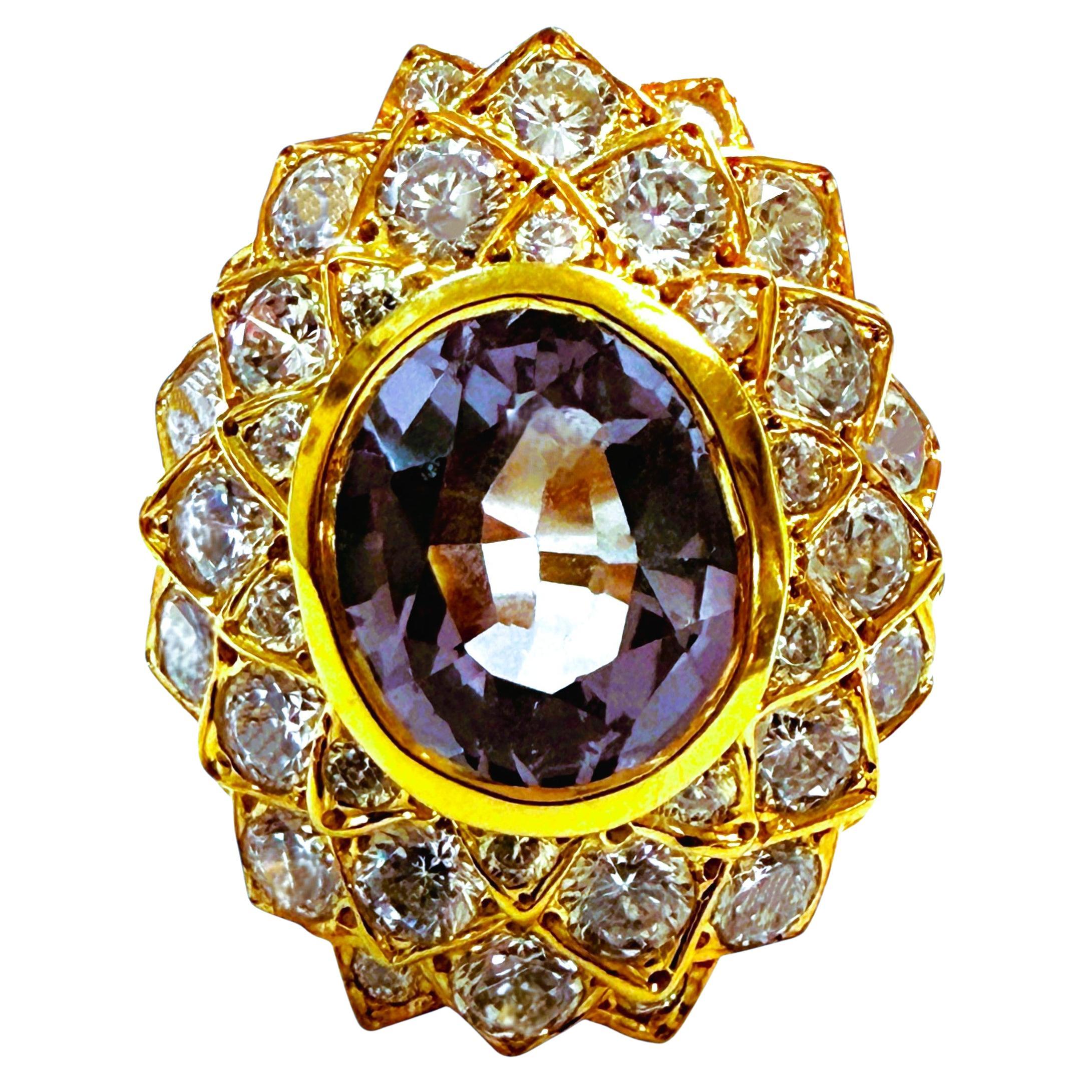 New 3.15 Carat Alexandrite 
Diamond Cut Sapphire 24k Gold PL Sterling Ring For Sale