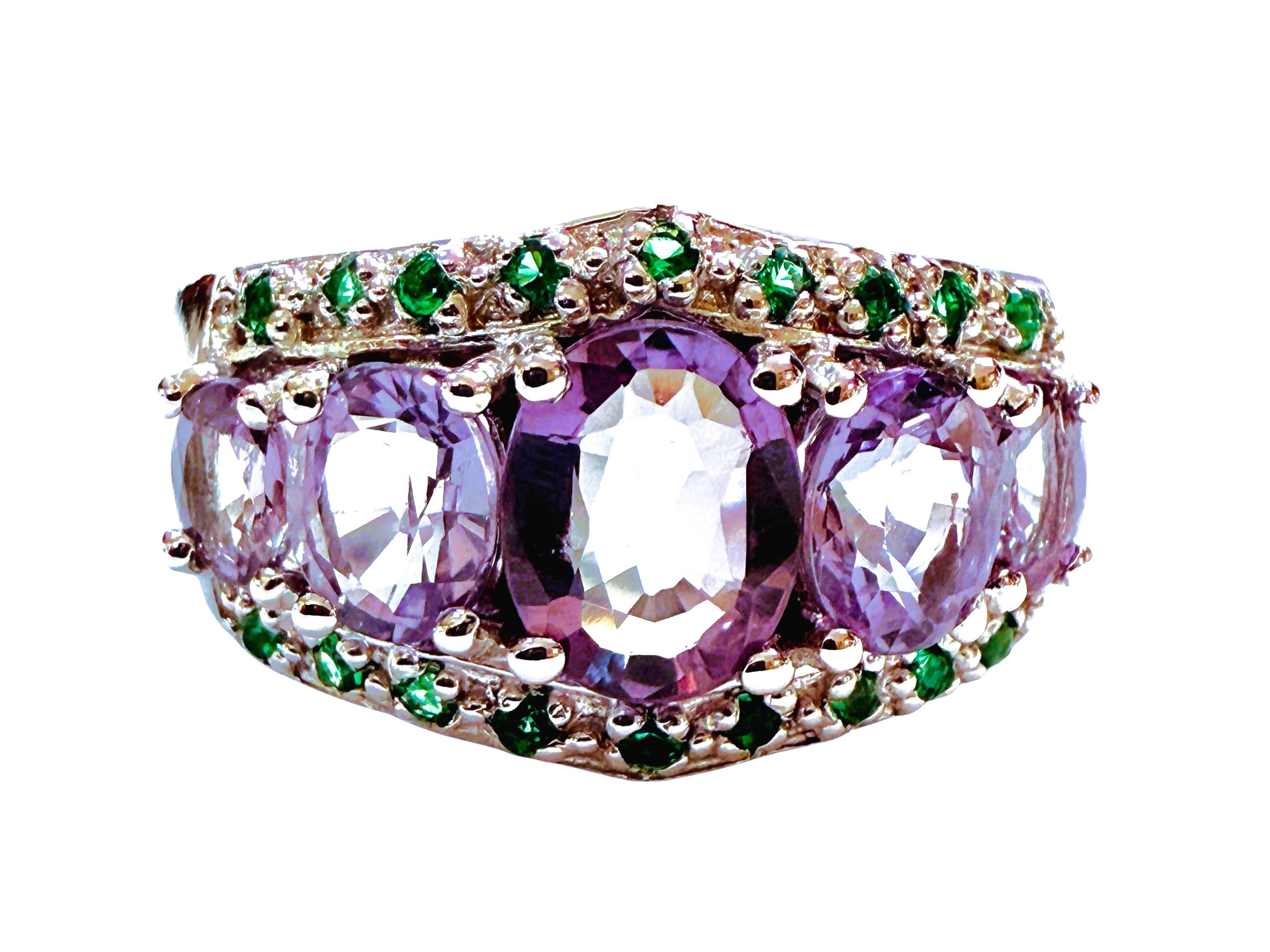 Nuovo anello in argento sterling con alessandrite e tsavorite tagliata a diamante da 3,15 carati, misura 7 in vendita 2