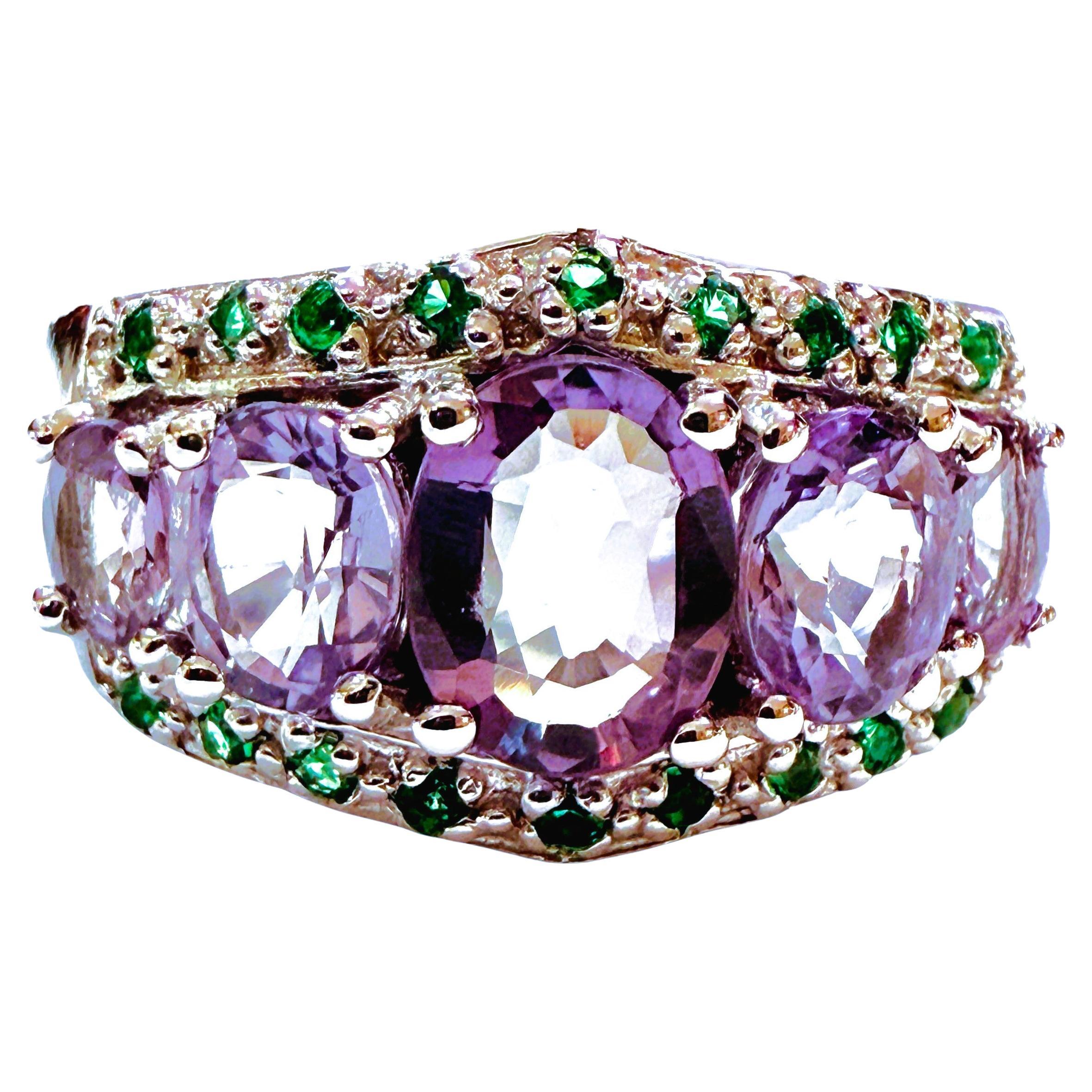 Nuovo anello in argento sterling con alessandrite e tsavorite tagliata a diamante da 3,15 carati, misura 7 in vendita