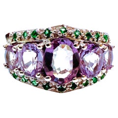 Nuovo anello in argento sterling con alessandrite e tsavorite tagliata a diamante da 3,15 carati, misura 7