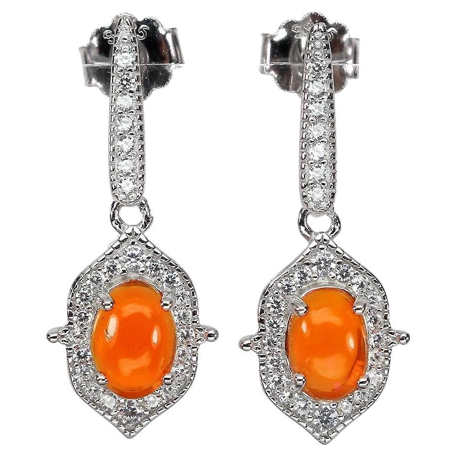 New 3.2 Carat Orange Opal
Sapphire 14k White Gold PL Sterling Earrings
