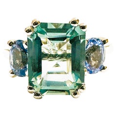 New 3.20 Carat Sea Blue Aquamarine & Oval Cut Sapphire Sterling Ring