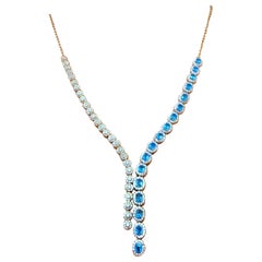 Nuova collana in oro 14k PL e argento sterling con apatite blu e zaffiro con taglio a diamante 3.23