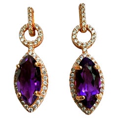 New 3.24 Carat Marquise Amethyst & Saphire Rose Gold Pl Sterling Earrings