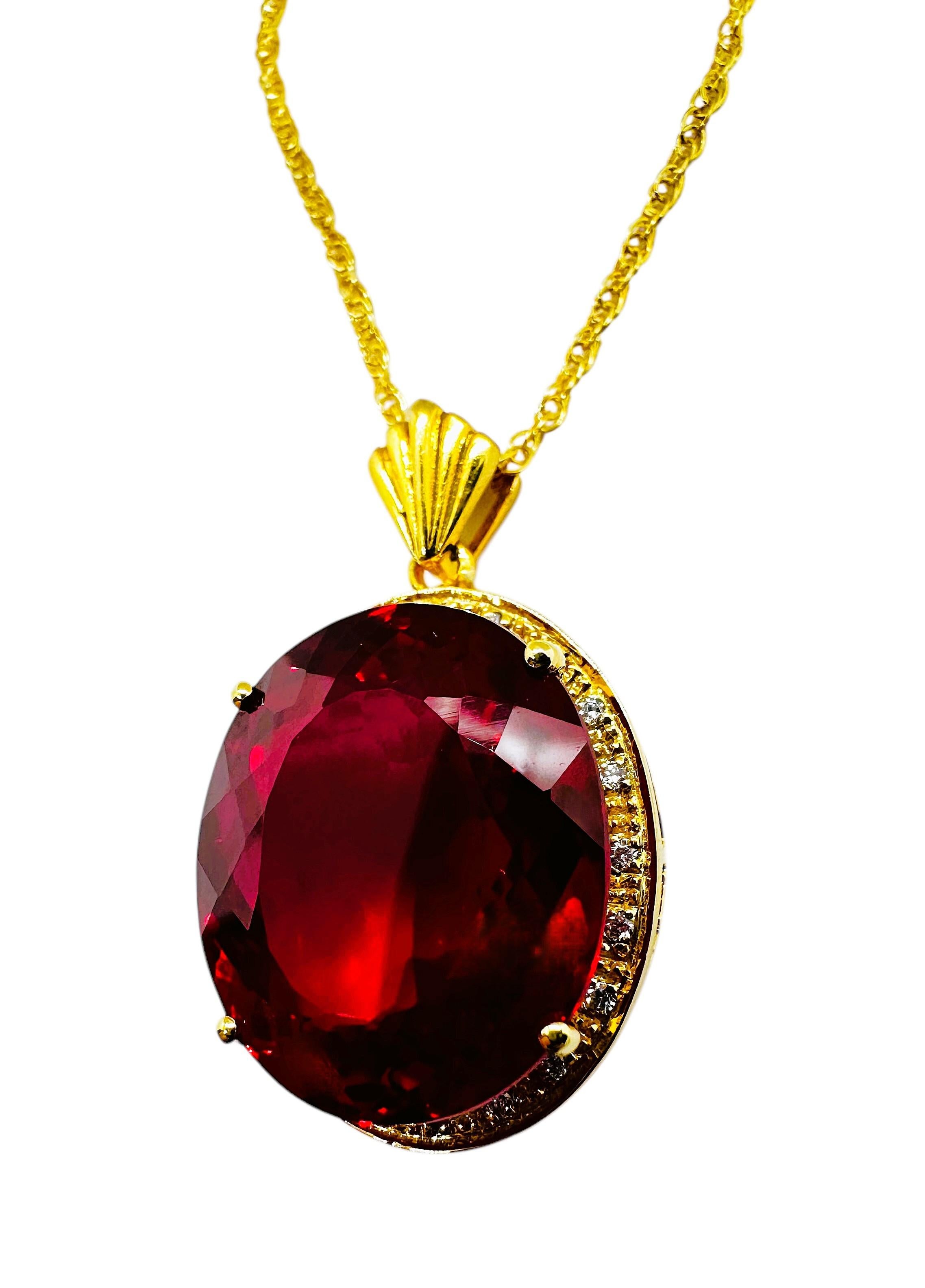 New 33.30 carat Red Sapphire & Diamond Cut Y Gold Plated Sterling Necklace 4