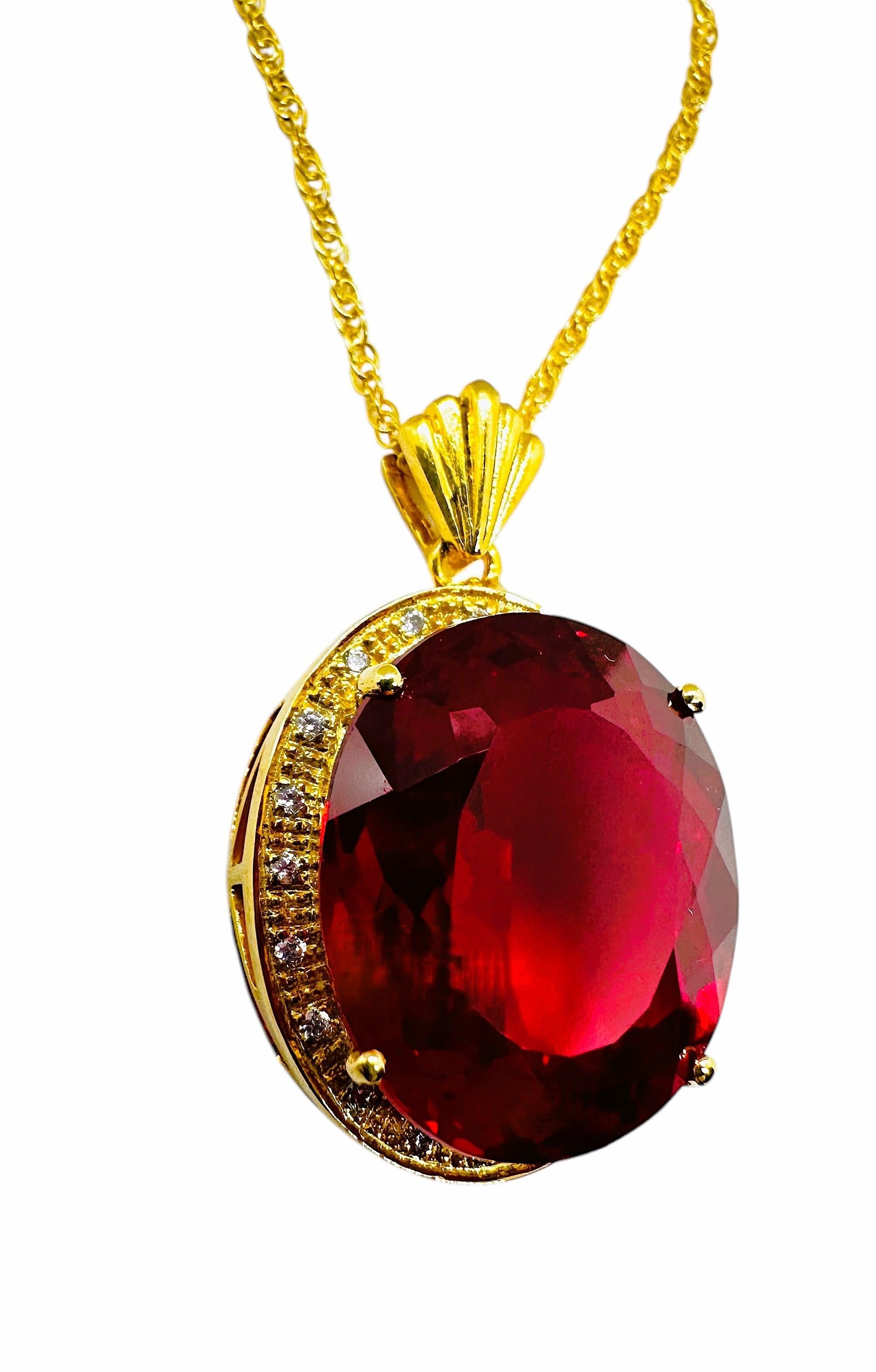 New 33.30 carat Red Sapphire & Diamond Cut Y Gold Plated Sterling Necklace 5