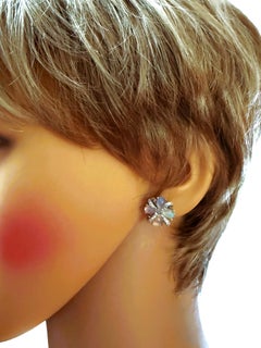 New 3.34 Carat Fire Opal & Sapphire Post 14k White Gold PL Sterling Earrings