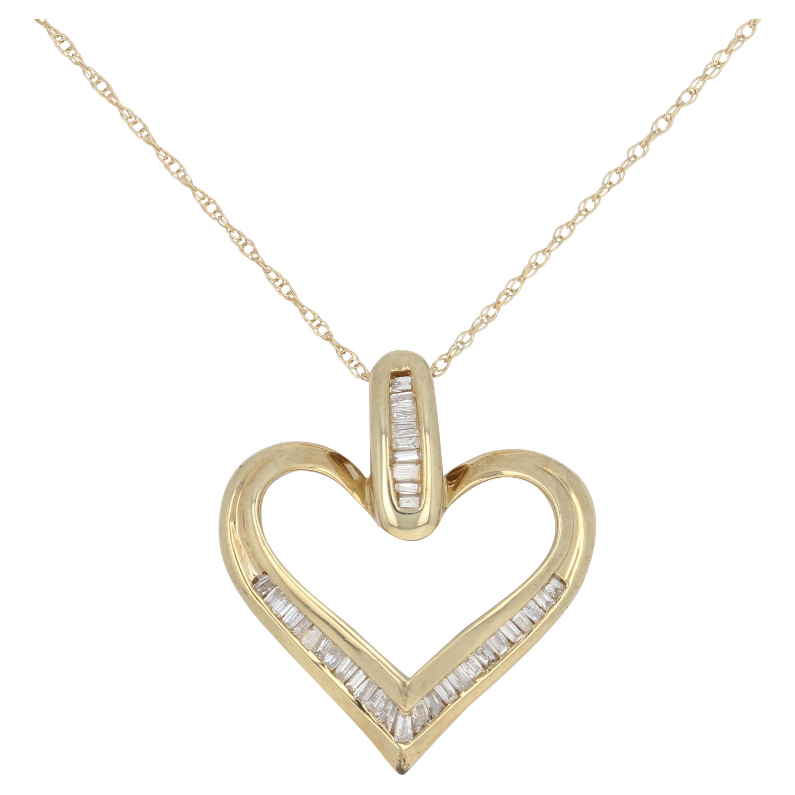 New .33ctw Baguette Heart Pendant Necklace, 10k Yellow Gold Prince of Wales