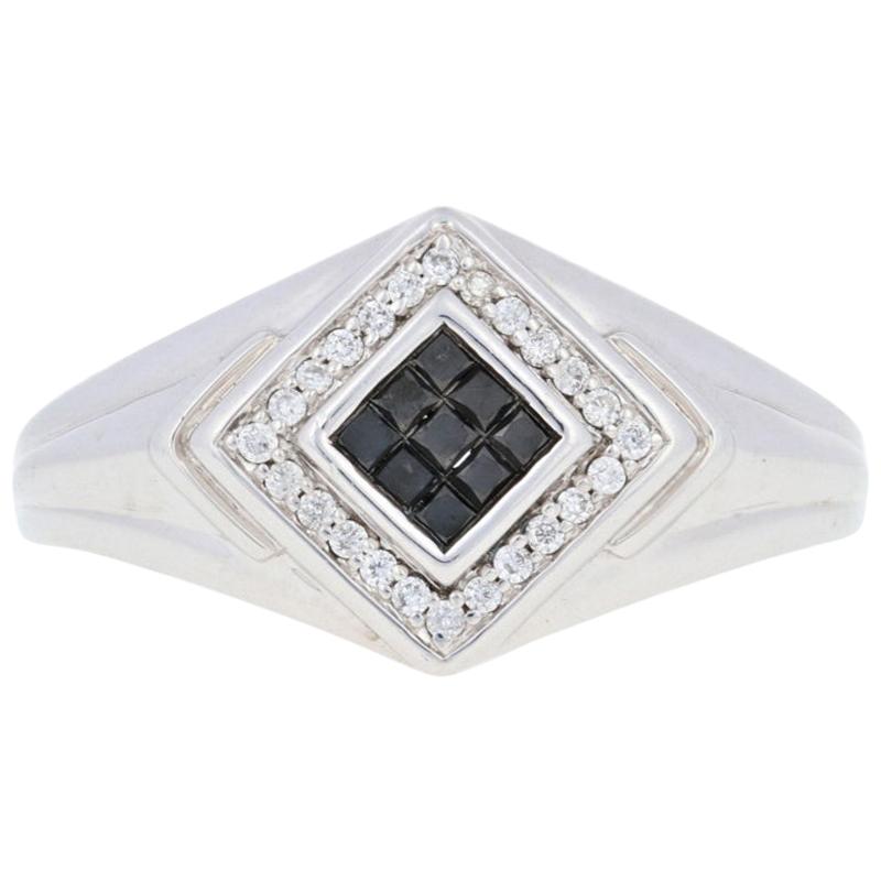 Nuovo anello da uomo con diamante nero taglio principessa da .33ctw in argento Sterling Cluster Halo