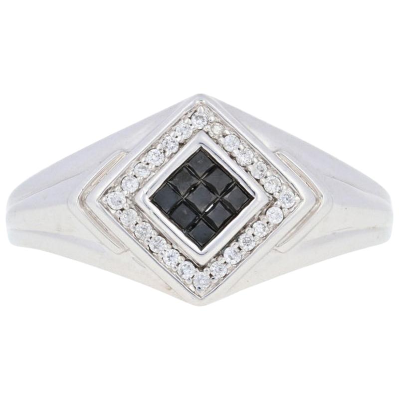 En vente :  Bague pour homme en argent sterling avec diamant noir taille princesse de 0,33 carat et halo en argent sterling, état neuf