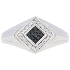 Used New .33ctw Princess Cut Black Diamond Men's Ring Sterling Silver Cluster Halo