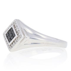 New .33ctw Princess Cut Black Diamond Ring, Sterling Silver Cluster Halo Men's