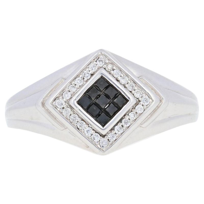 Bague pour homme en argent sterling avec diamant noir taille princesse de 0,33 carat et halo en argent sterling, état neuf