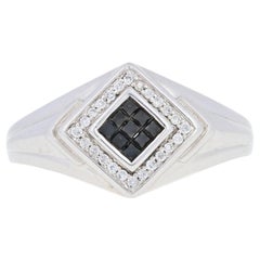 Sterlingsilber Herren-Cluster-Halo mit 0,33 Karat schwarzem Diamant im Prinzessinnenschliff