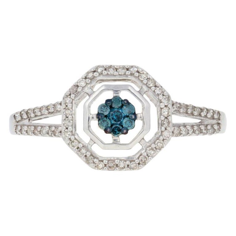 Runder Brillant-Diamantring mit 0,33 Karat, Sterlingsilber Cluster Halo für Damen