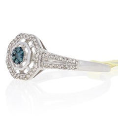 New .33ctw Round Brilliant & Single Cut Diamond Ring, Silver Cluster Halo