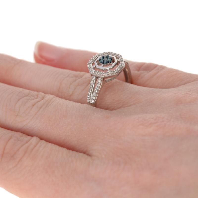 For Sale:  New .33ctw Round Brilliant & Single Cut Diamond Ring, Silver Cluster Halo 4
