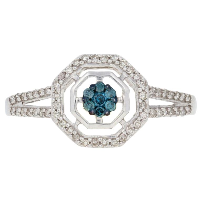 For Sale:  New .33ctw Round Brilliant & Single Cut Diamond Ring, Silver Cluster Halo