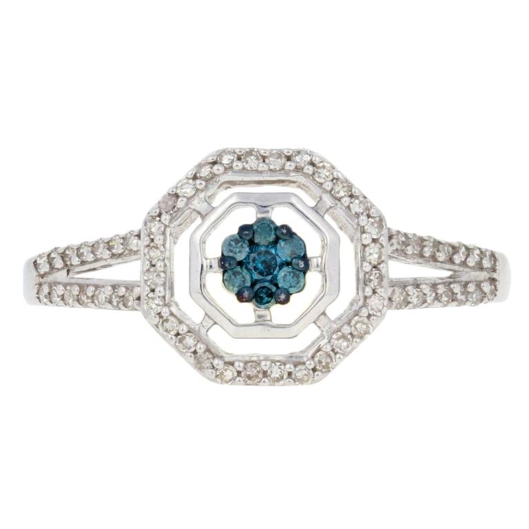 For Sale:  New .33ctw Round Brilliant & Single Cut Diamond Ring Silver Halo Cluster