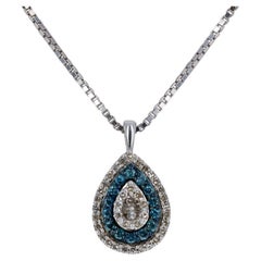 New .33ctw Single & Round Brilliant Diamond Pendant Necklace Ster Halo Adjust