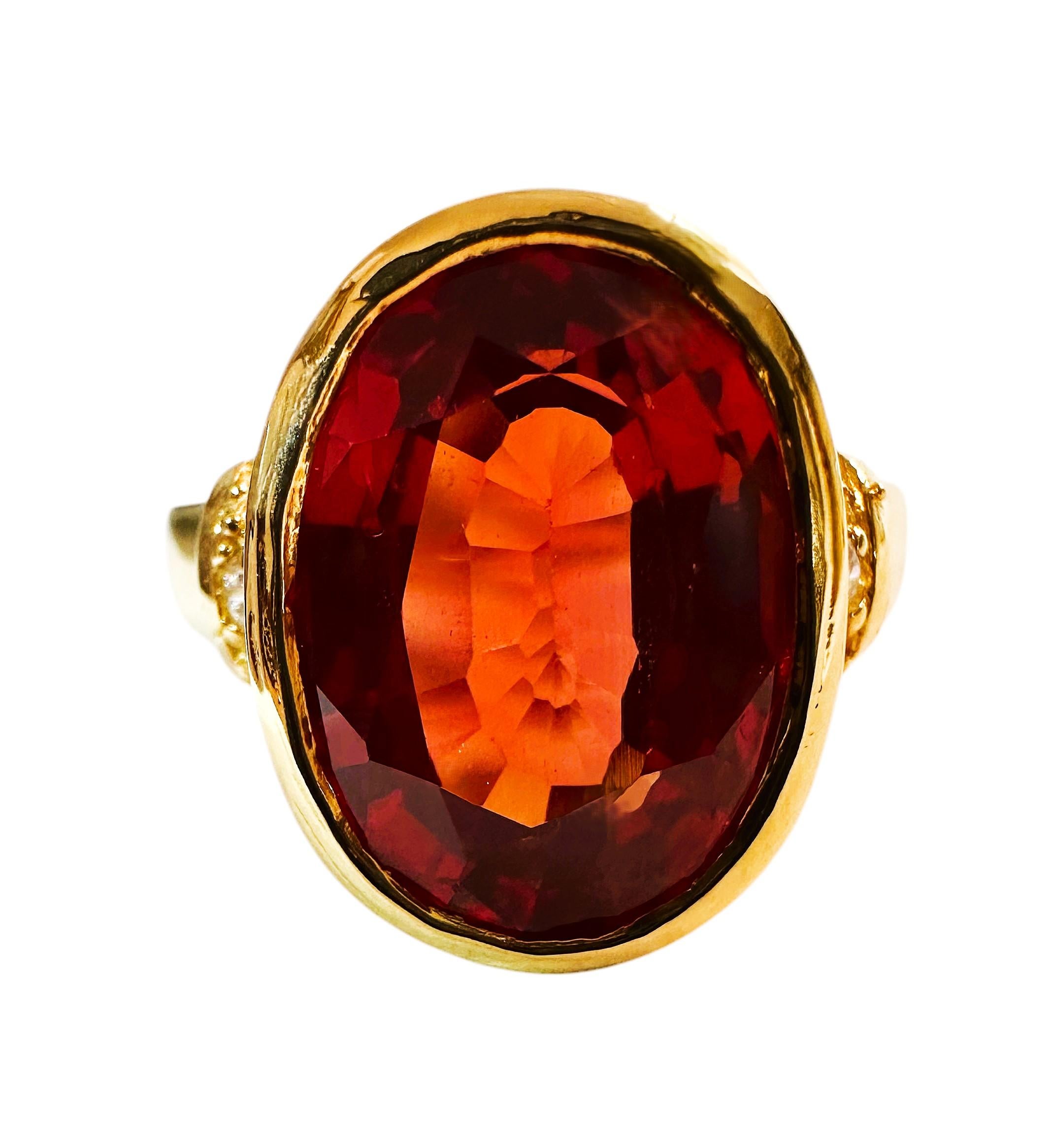Art Deco New 3.4 Carat Orange Sapphire & Diamond Cut White Sapphire YGold PLSterling Ring