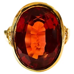 New 3.4 Carat Orange Sapphire & Diamond Cut White Sapphire YGold PLSterling Ring