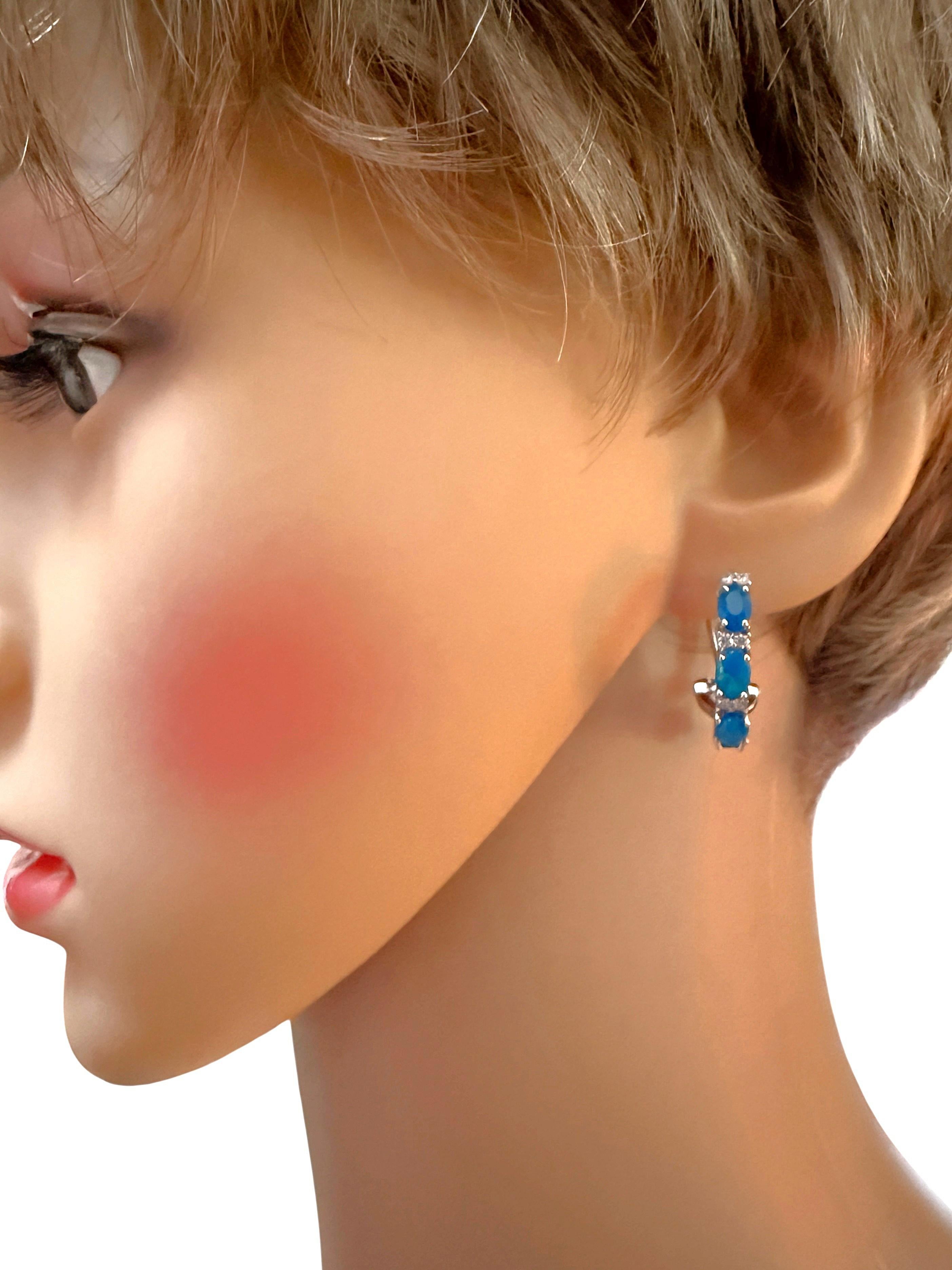 Neue 3,44 Karat Äthiopischer Blauer Opal & Saphir mit Diamantschliff Sterling-Ohrringe im Angebot 1