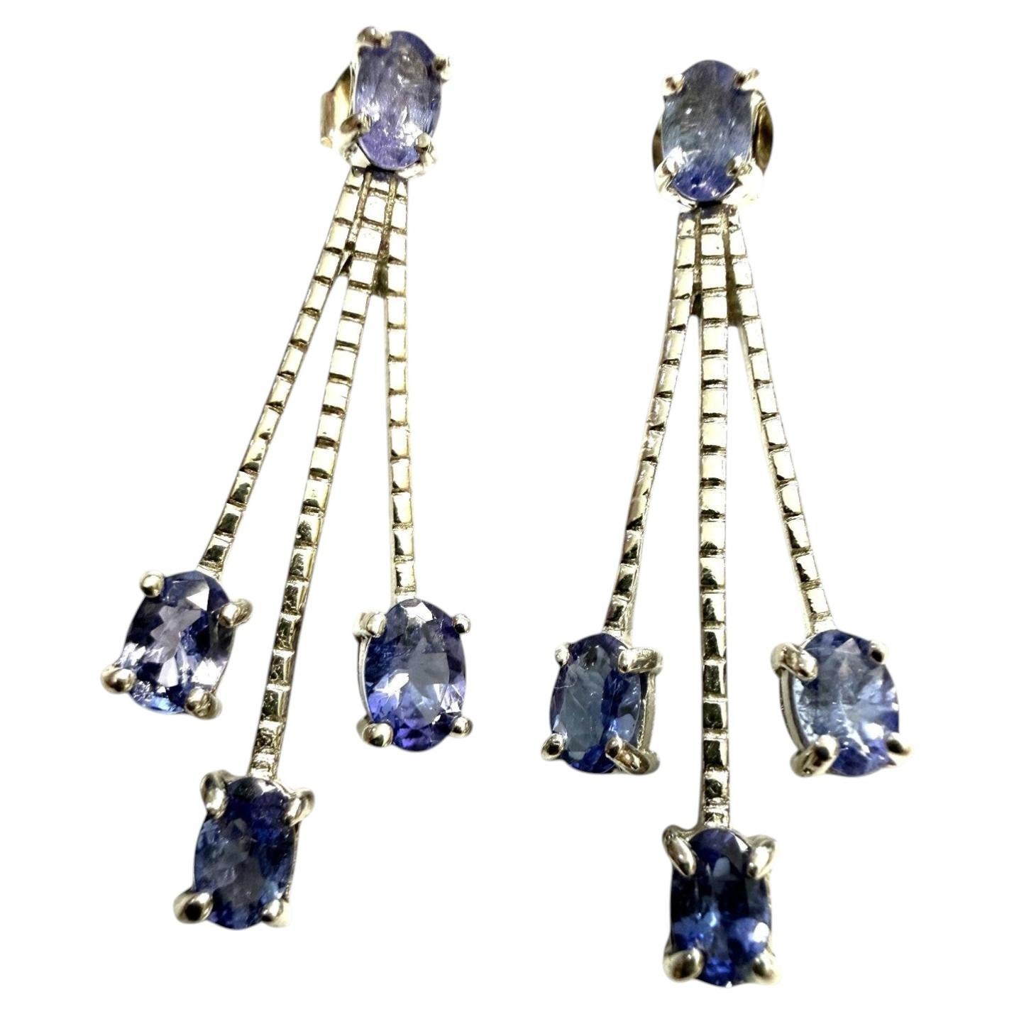 &New boucles d'oreilles en or blanc 14 carats et argent sterling, ornées d'une tanzanite en forme de goutte de 3,44 carats