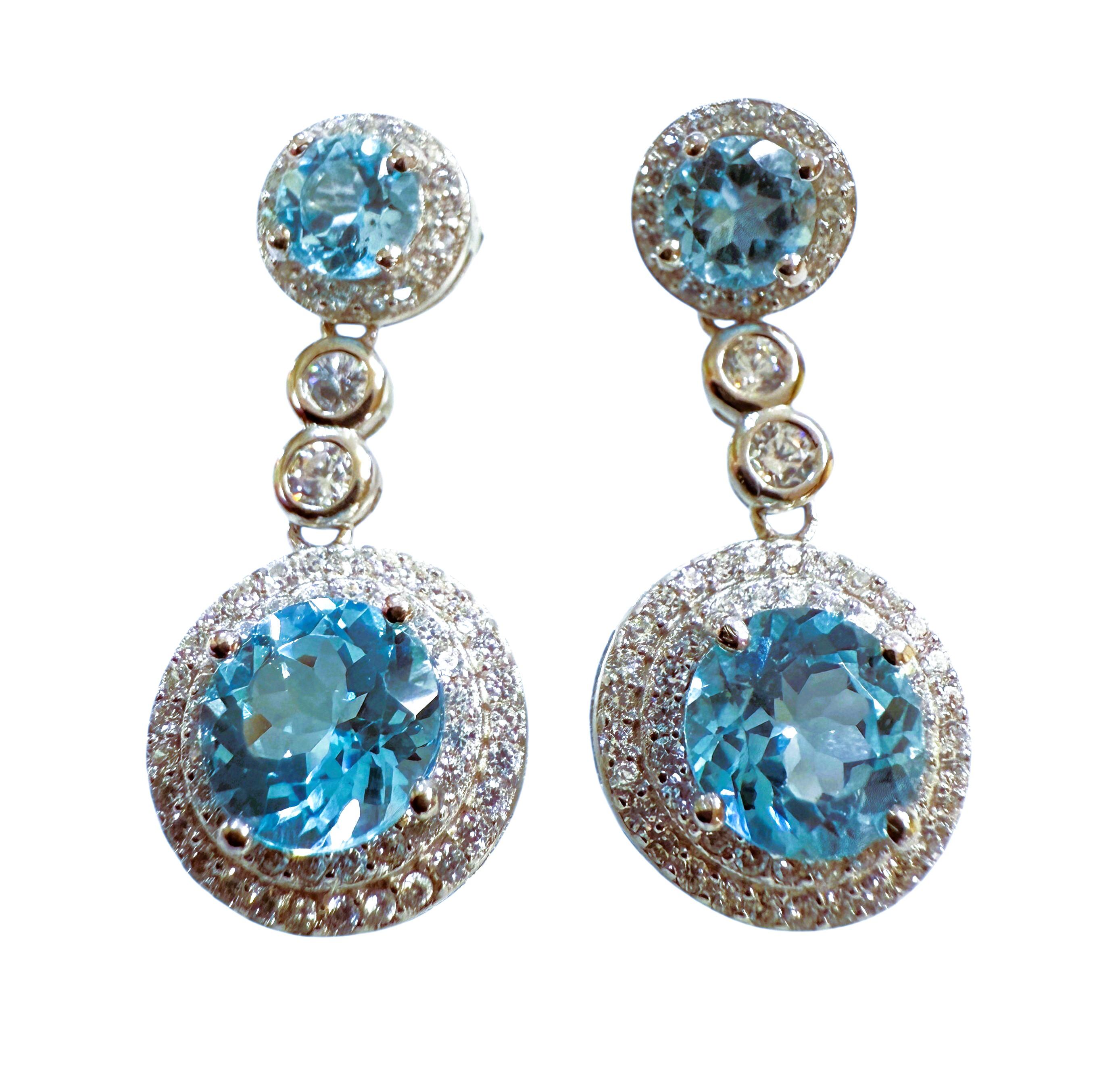 Neu 3,48 Karat Meer Aquamarin & Diamantschliff Weiß Topas Sterling Ohrringe (Art déco) im Angebot
