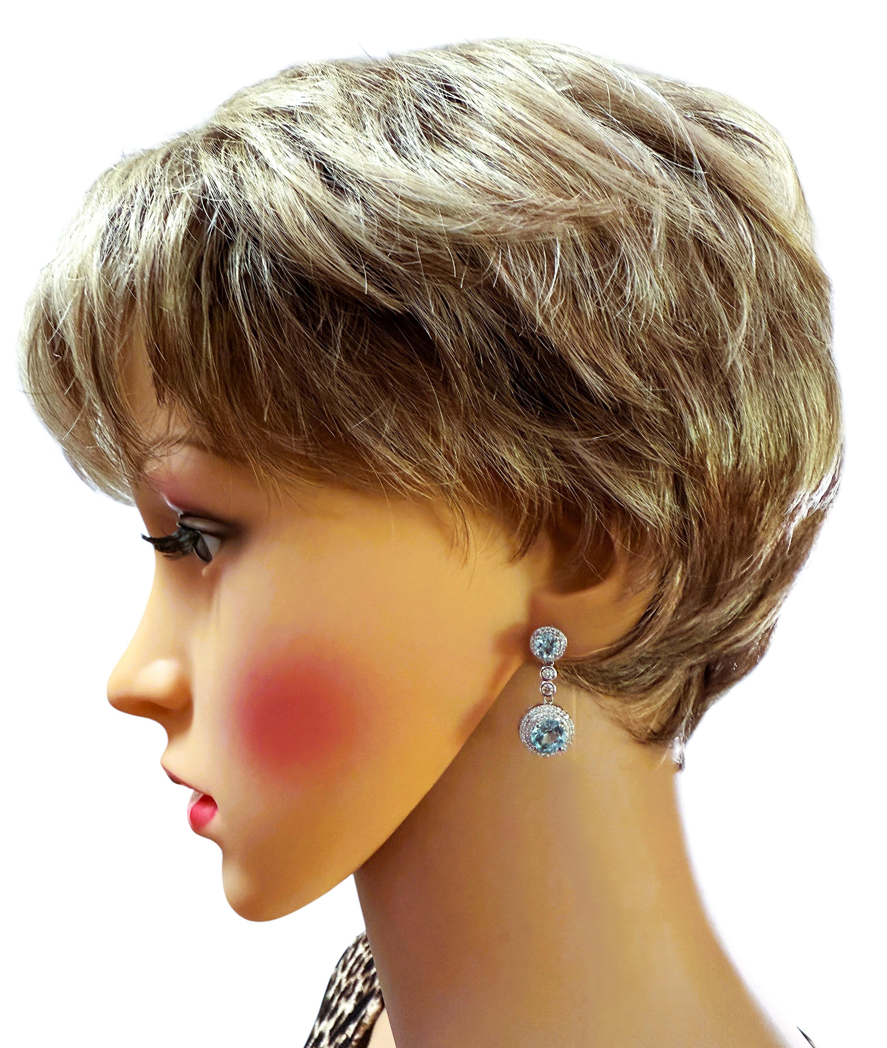 Neu 3,48 Karat Meer Aquamarin & Diamantschliff Weiß Topas Sterling Ohrringe (Rundschliff) im Angebot